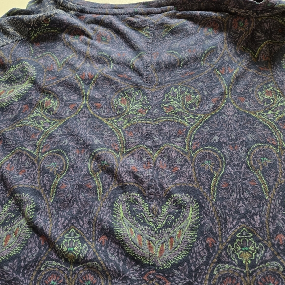 Lucky Brand Paisley Blouse Size Peacock Colors Cotton Modal Bohemian Tee Hippie - Picture 15 of 16